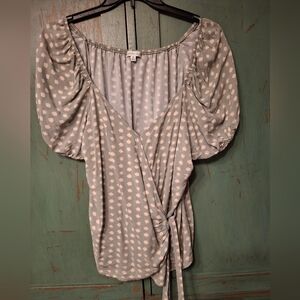 🐈Ophelia Roe Wrap Style Puff Sleeve Polka Dot Blouse 2X